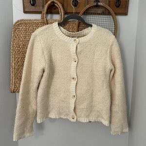 Lalavon Bouclé Cozy Wool Blend Cardigan/sweater in cream/ivory
